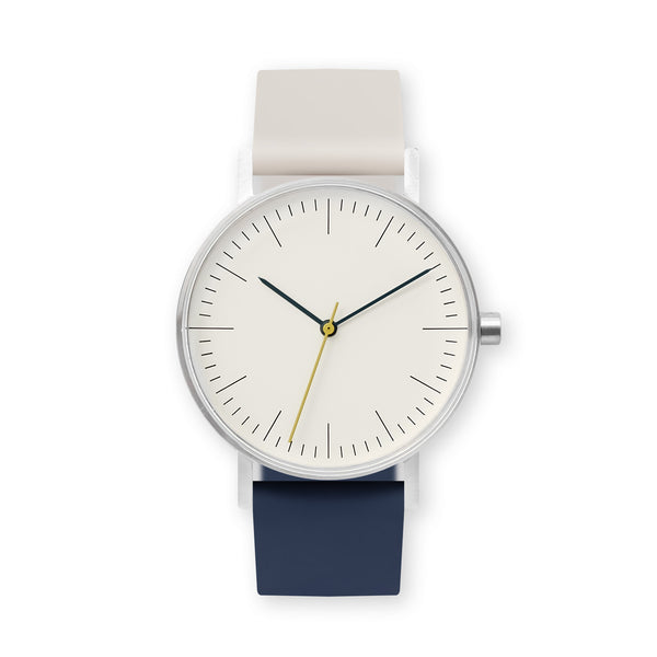B001 Watch, Silver Case, Off White Dial, Two-tone Rubber Strap - 0513-Ivory/Midnight Blue