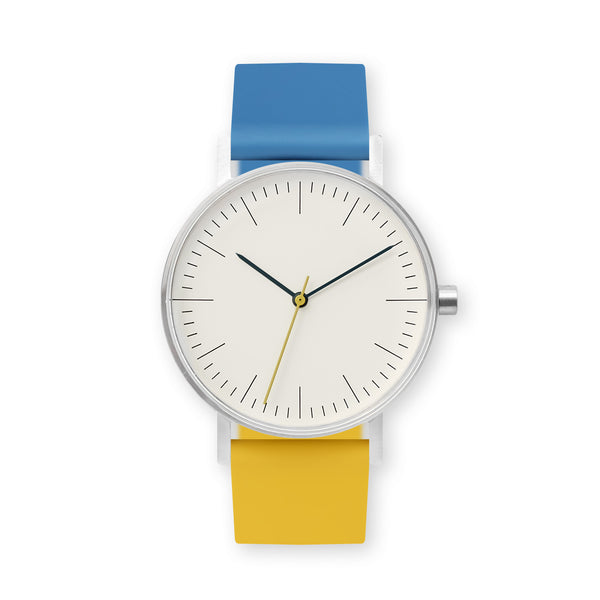 B001 Watch, Silver Case, Off White Dial, Two-tone Rubber Strap - 0610-Blue/Lemon