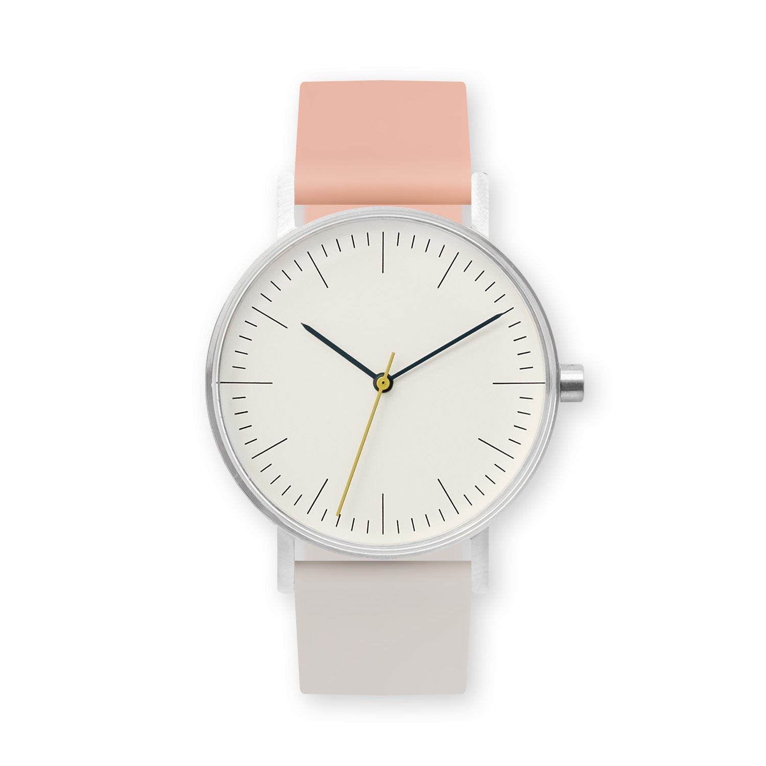 B001 Watch, Silver Case, Off White Dial, Two-tone Silicone Strap - 0705-Nude Pink/Ivory