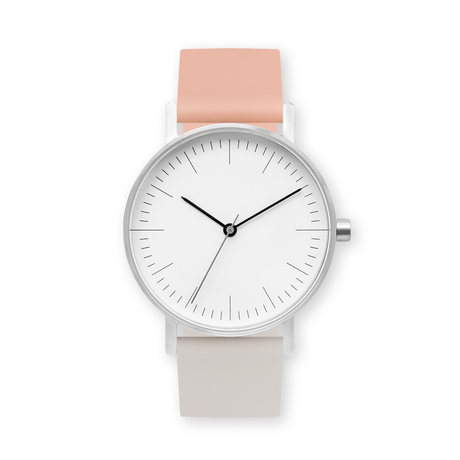 B001 Watch, Silver Case, White Dial, Two-tone Silicone Strap - 0705-Nude Pink/Ivory - BIJOUONE