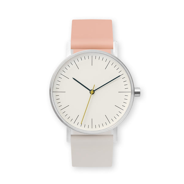 B001 Watch, Silver Case, Off White Dial, Two-tone Rubber Strap - 0705-Nude Pink/Ivory