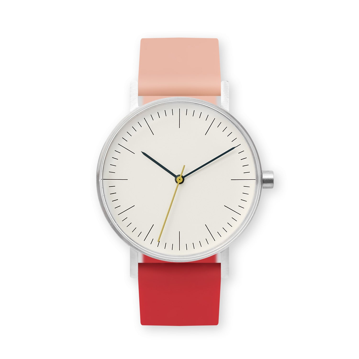 B001 Watch, Silver Case, Off White Dial, Two-tone Silicone Strap - 0719-Nude Pink/Red