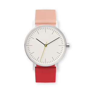 B001 Watch, Silver Case, Off White Dial, Two-tone Silicone Strap - 0719-Nude Pink/Red
