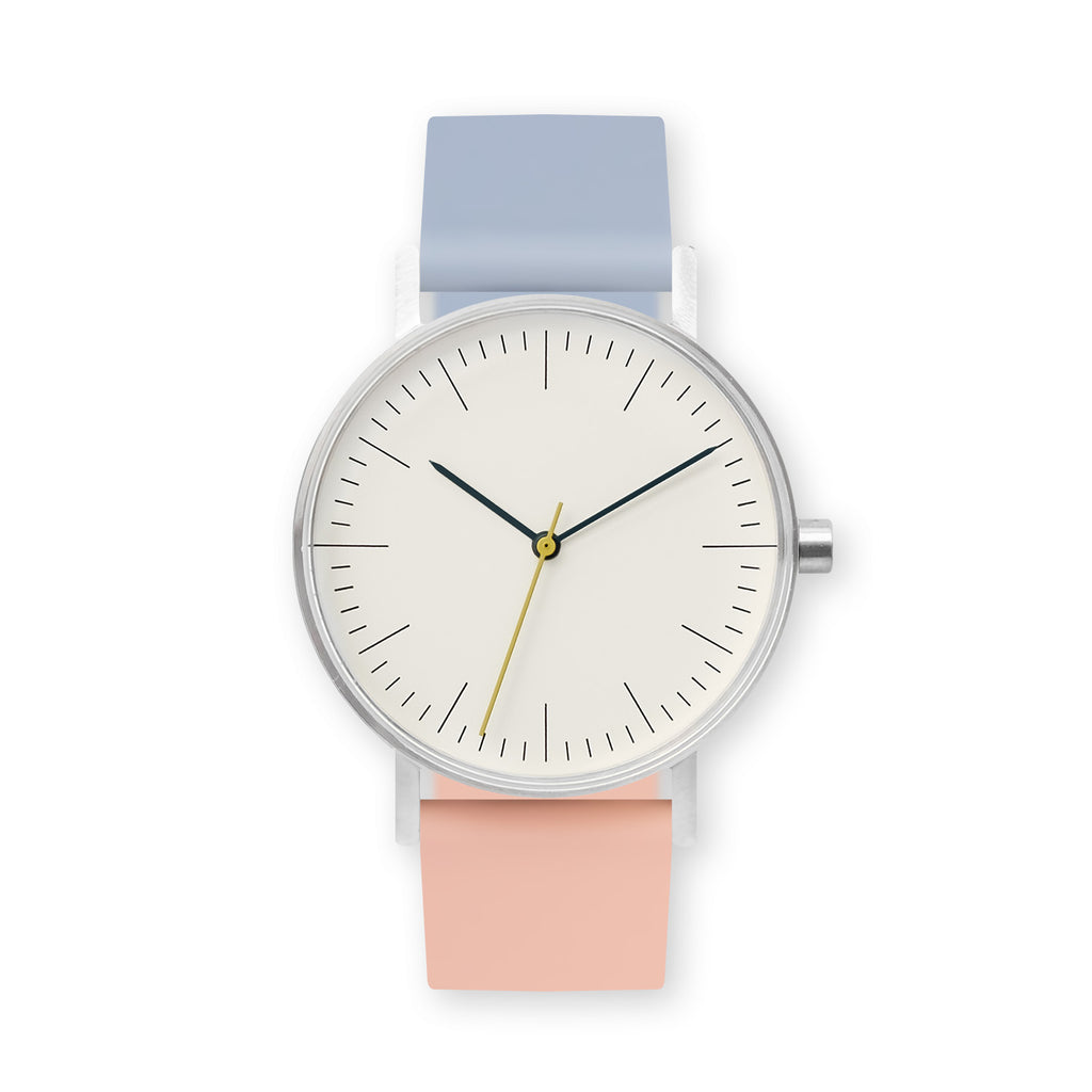 B001 Watch, Silver Case, Off White Dial, Two-tone Rubber Strap - 0807-Dusty Blue/Nude Pink