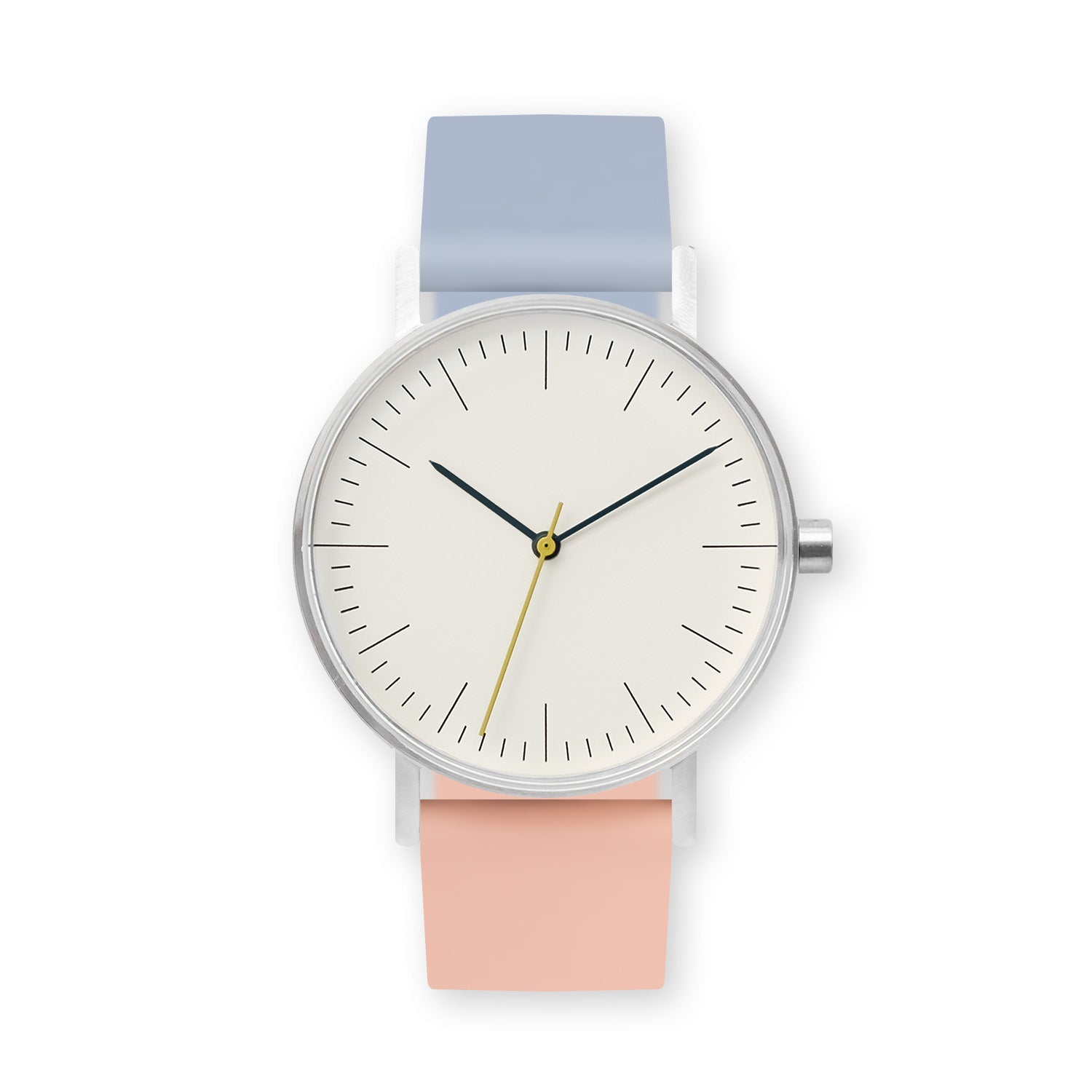 B001 Watch, Silver Case, Off White Dial, Two-tone Silicone Strap - 0807-Dusty Blue/Nude Pink