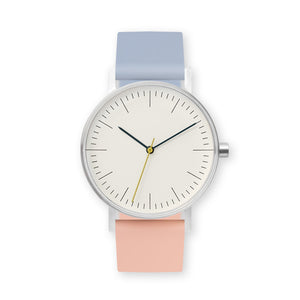 B001 Watch, Silver Case, Off White Dial, Two-tone Silicone Strap - 0807-Dusty Blue/Nude Pink