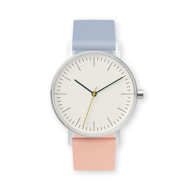 B001 Watch, Silver Case, Off White Dial, Two-tone Rubber Strap - 0807-Dusty Blue/Nude Pink
