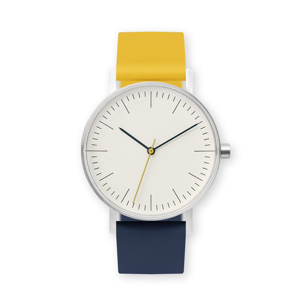 B001 Watch, Silver Case, Off White Dial, Two-tone Rubber Strap - 1013-Lemon/Midnight Blue