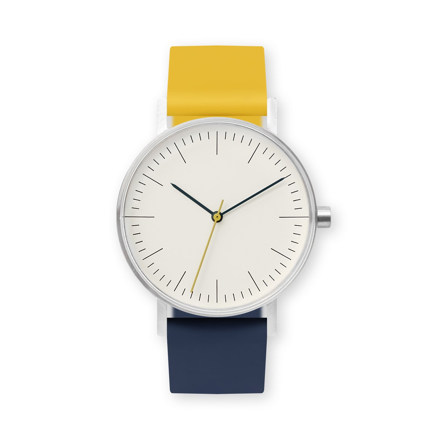B001 Watch, Silver Case, Off White Dial, Two-tone Silicone Strap - 1013-Lemon/Midnight Blue