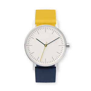 B001 Watch, Silver Case, Off White Dial, Two-tone Silicone Strap - 1013-Lemon/Midnight Blue
