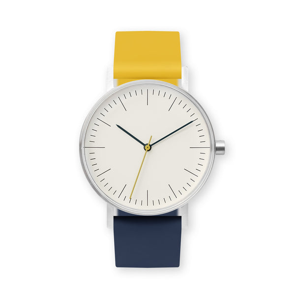B001 Watch, Silver Case, Off White Dial, Two-tone Rubber Strap - 1013-Lemon/Midnight Blue