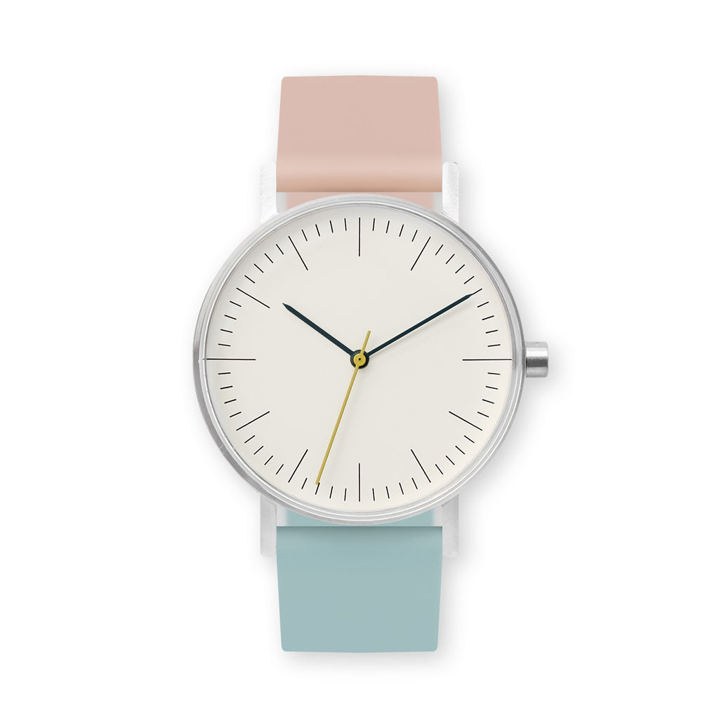 B001 Watch, Silver Case, Off White Dial, Two-tone Rubber Strap - 1112-Pink Sand/Aquamarine