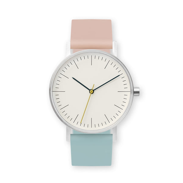 B001 Watch, Silver Case, Off White Dial, Two-tone Rubber Strap - 1112-Pink Sand/Aquamarine