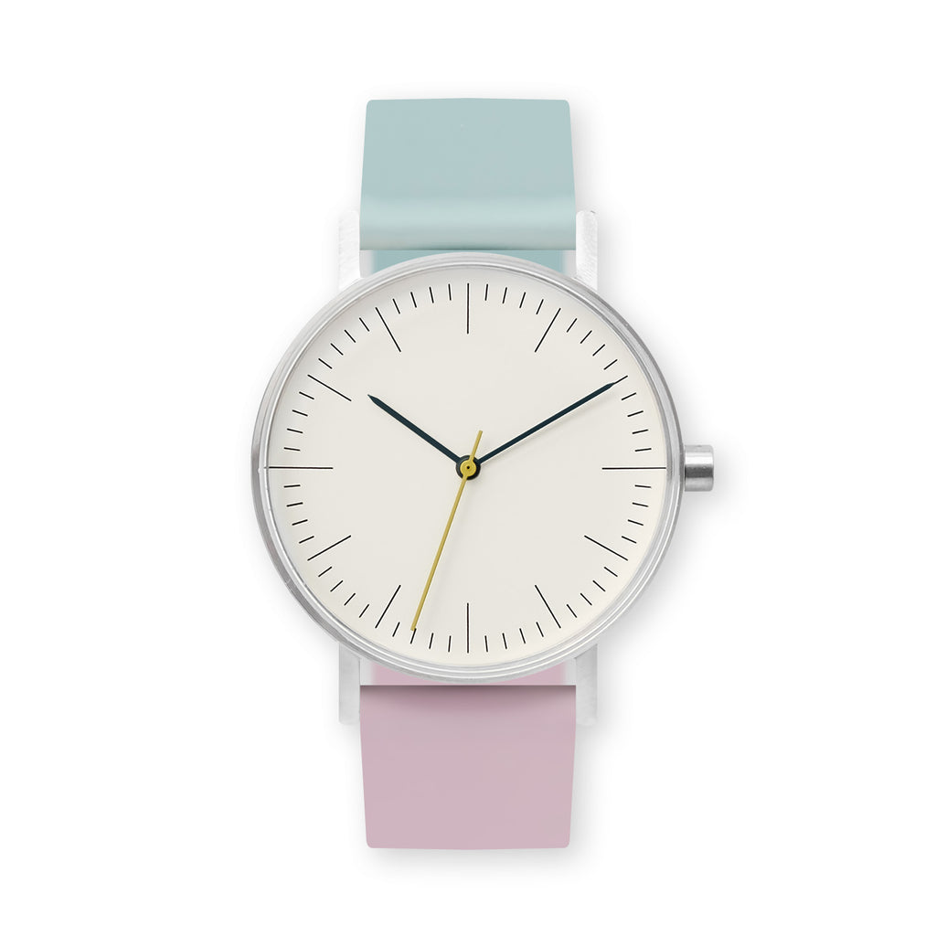 B001 Watch, Silver Case, Off White Dial, Two-tone Rubber Strap - 1215-Aquamarine/Lavender