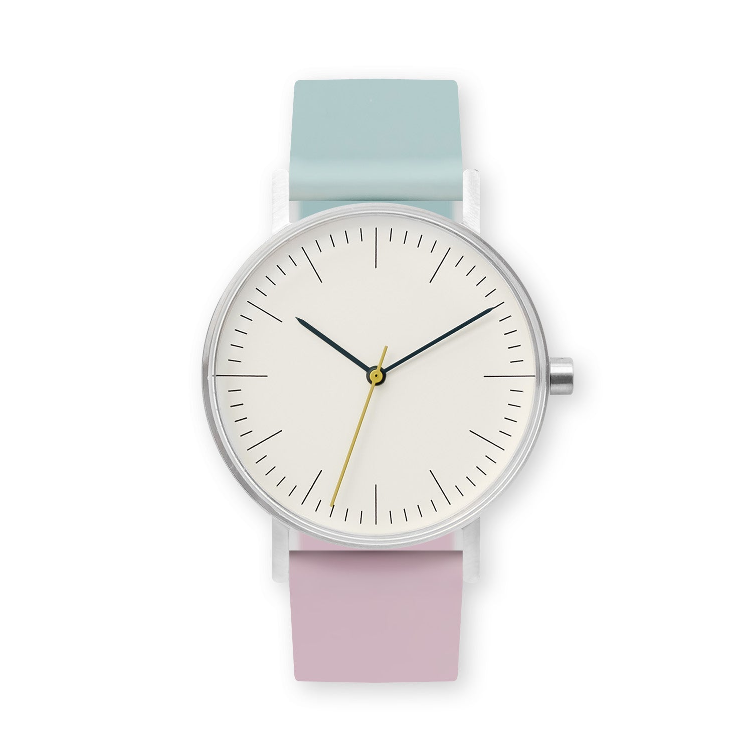 B001 Watch, Silver Case, Off White Dial, Two-tone Silicone Strap - 1215-Aquamarine/Lavender