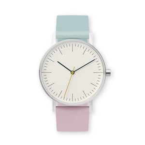 B001 Watch, Silver Case, Off White Dial, Two-tone Silicone Strap - 1215-Aquamarine/Lavender