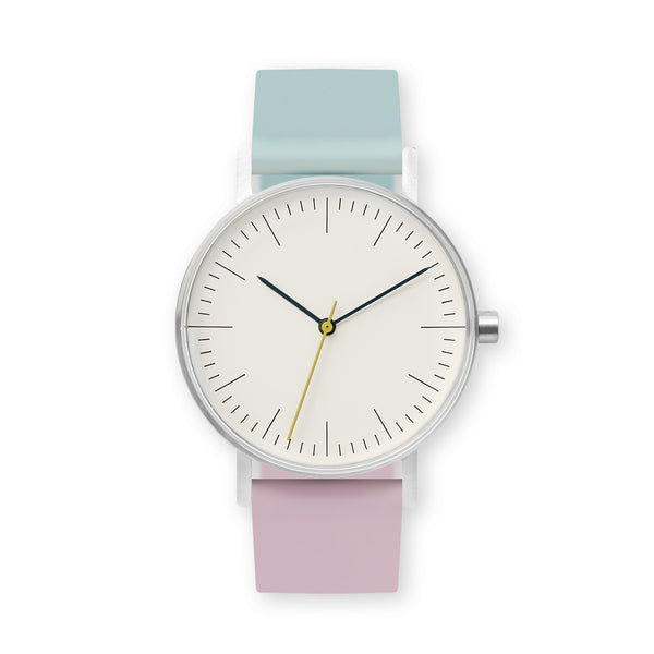 B001 Watch, Silver Case, Off White Dial, Two-tone Rubber Strap - 1215-Aquamarine/Lavender