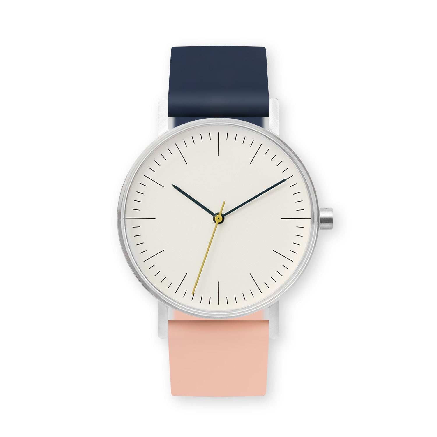 B001 Watch, Silver Case, Off White Dial, Two-tone Silicone Strap - 1307-Midnight Blue/Nude Pink