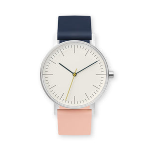 B001 Watch, Silver Case, Off White Dial, Two-tone Silicone Strap - 1307-Midnight Blue/Nude Pink
