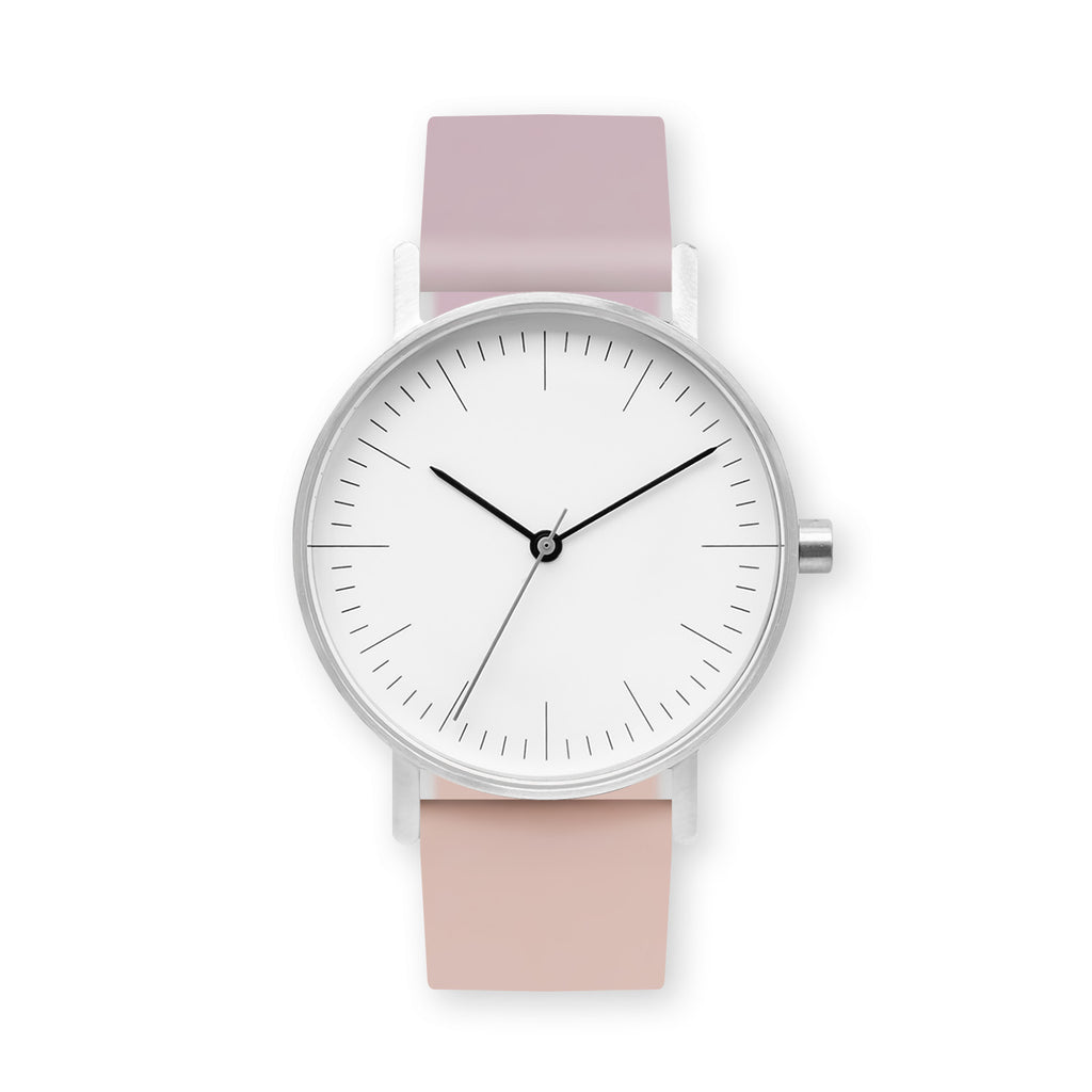B001 Watch, Silver Case, White Dial, Two-tone Rubber Strap - 1511-Lavender/Pink Sand