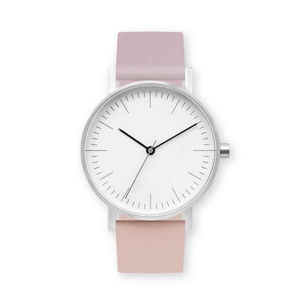 B001 Watch, Silver Case, White Dial, Two-tone Rubber Strap - 1511-Lavender/Pink Sand