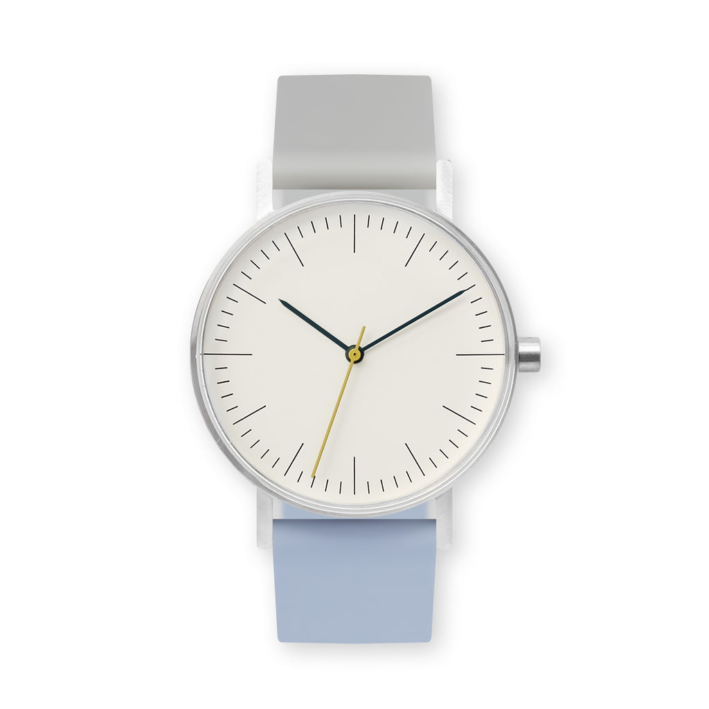 B001 Watch, Silver Case, Off White Dial, Two-tone Rubber Strap - 1708-Light Gray/Dusty Blue