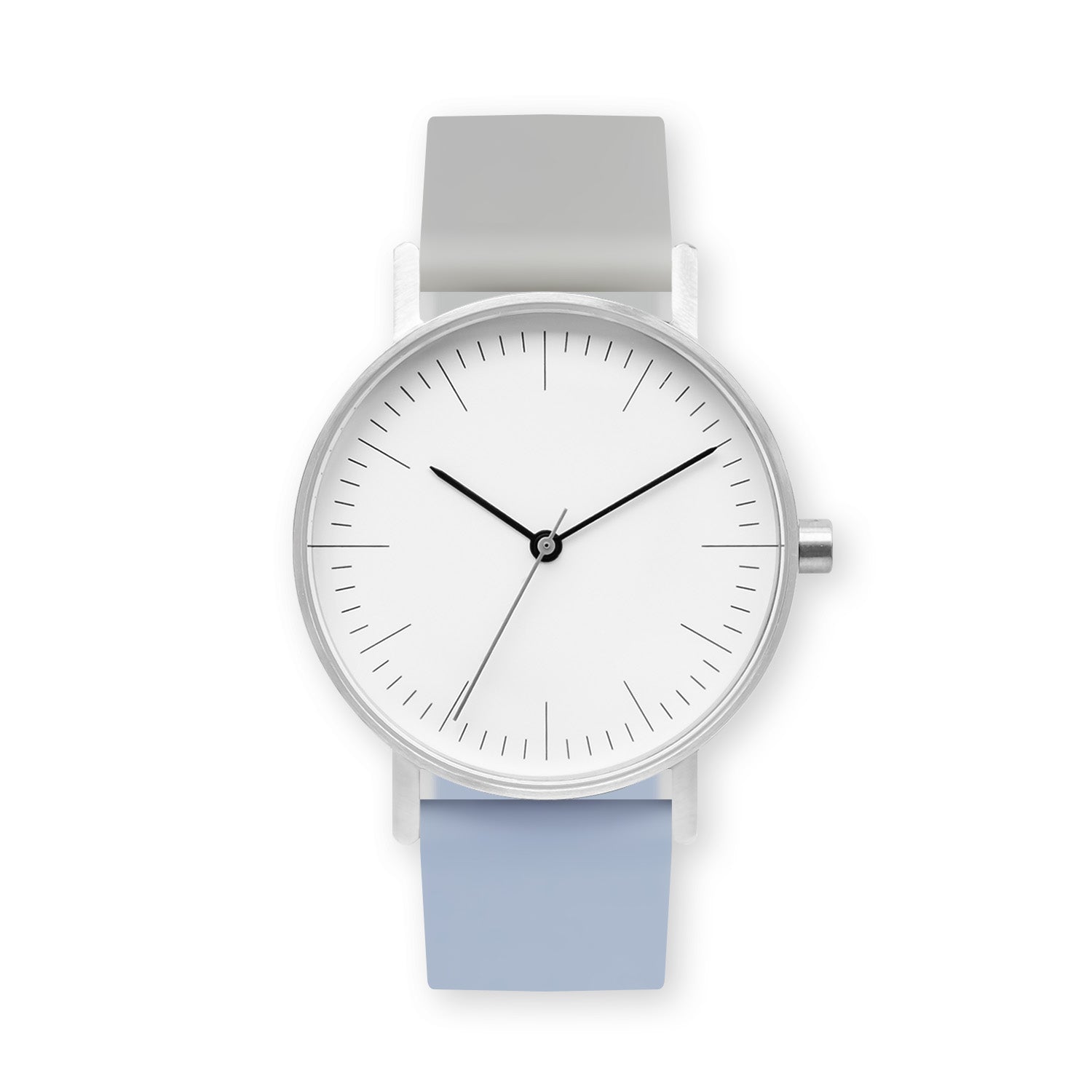 B001 Watch, Silver Case, White Dial, Two-tone Silicone Strap - 1708-Light Gray/Dusty Blue - BIJOUONE