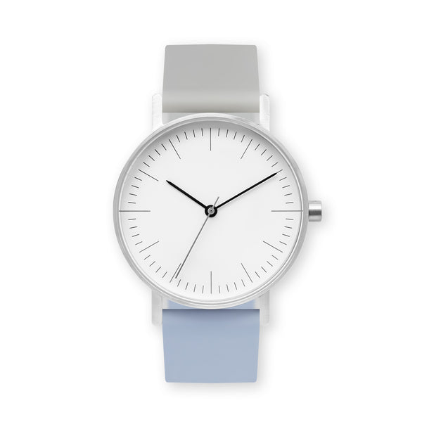 B001 Watch, Silver Case, White Dial, Two-tone Rubber Strap - 1708-Light Gray/Dusty Blue