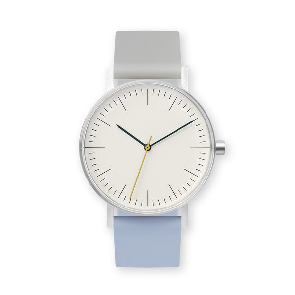B001 Watch, Silver Case, Off White Dial, Two-tone Rubber Strap - 1708-Light Gray/Dusty Blue