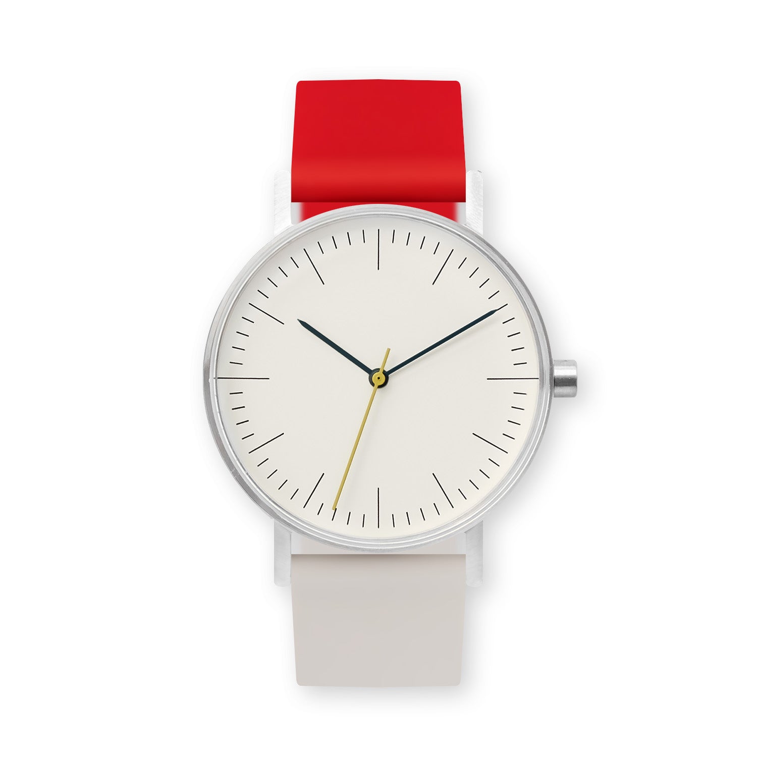 B001 Watch, Silver Case, Off White Dial, Two-tone Silicone Strap - 2105-Red/Iovry