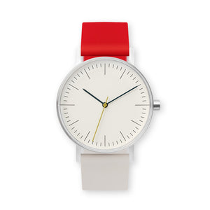B001 Watch, Silver Case, Off White Dial, Two-tone Silicone Strap - 2105-Red/Iovry