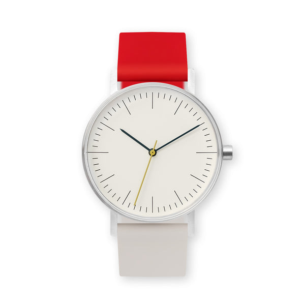 B001 Watch, Silver Case, Off White Dial, Two-tone Rubber Strap - 2105-Red/Iovry