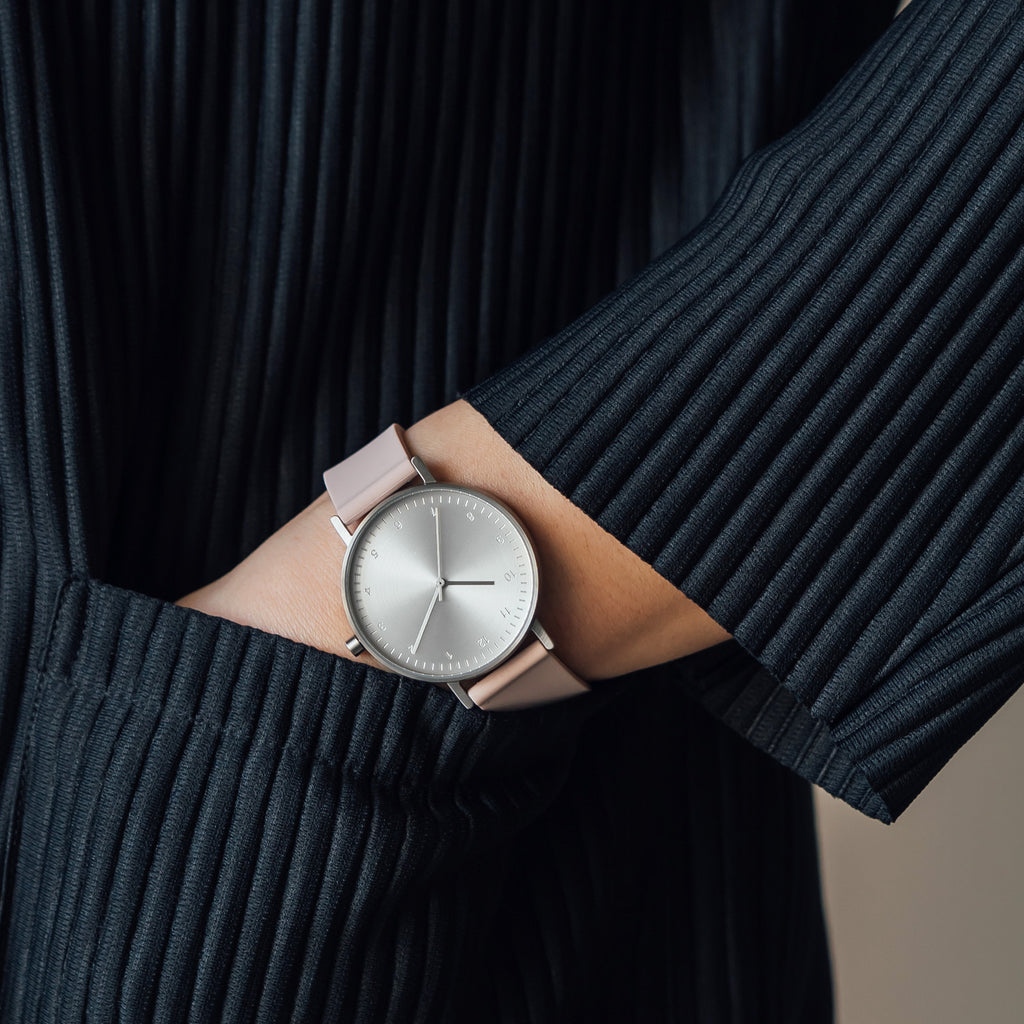 B60 Watch, Silver Case, Silver Dial, Rubber Strap - 0011-Pink Sand