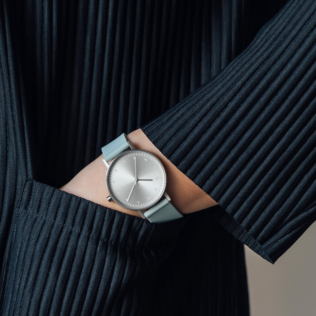 B60 Watch, Silver Case, Silver Dial, Rubber Strap - 0012-Aquamarine