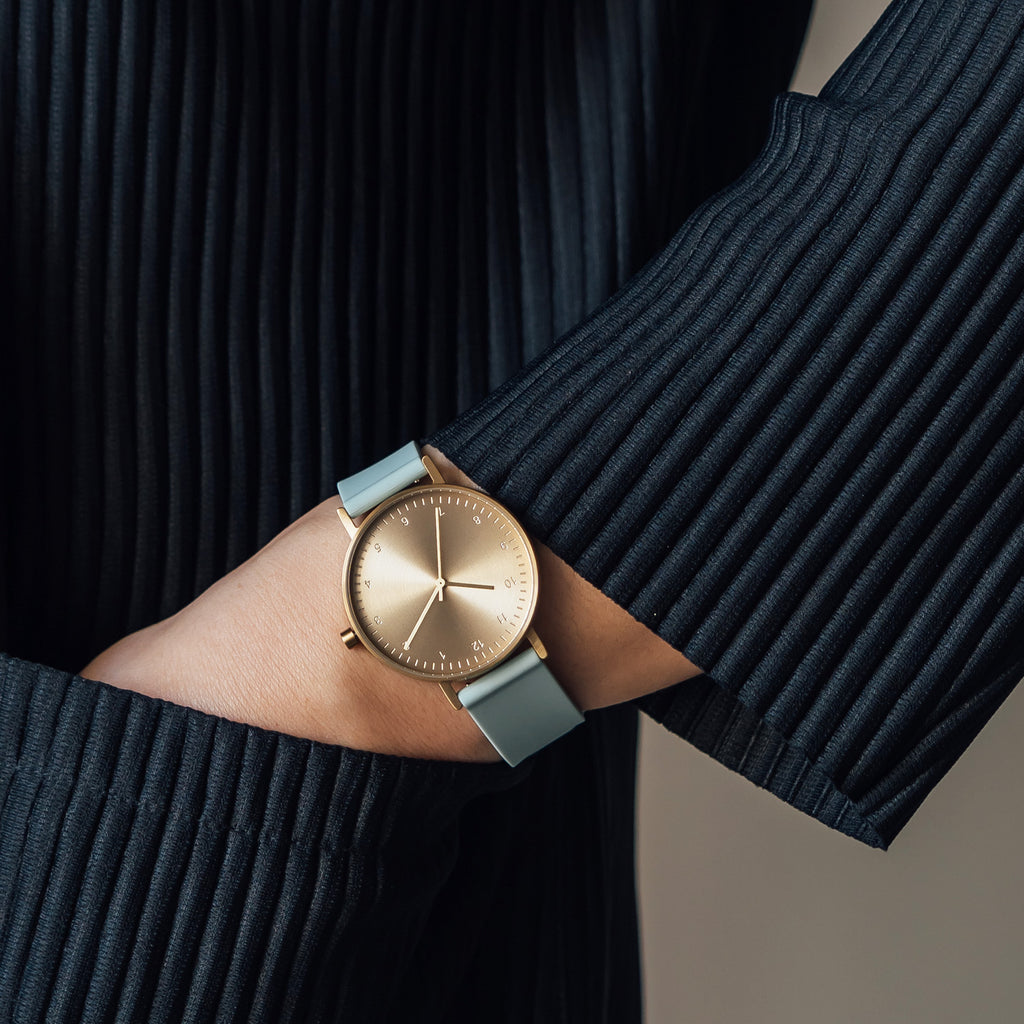 B60 Watch, Gold Case, Gold Dial, Rubber Strap - 0012-Aquamarine