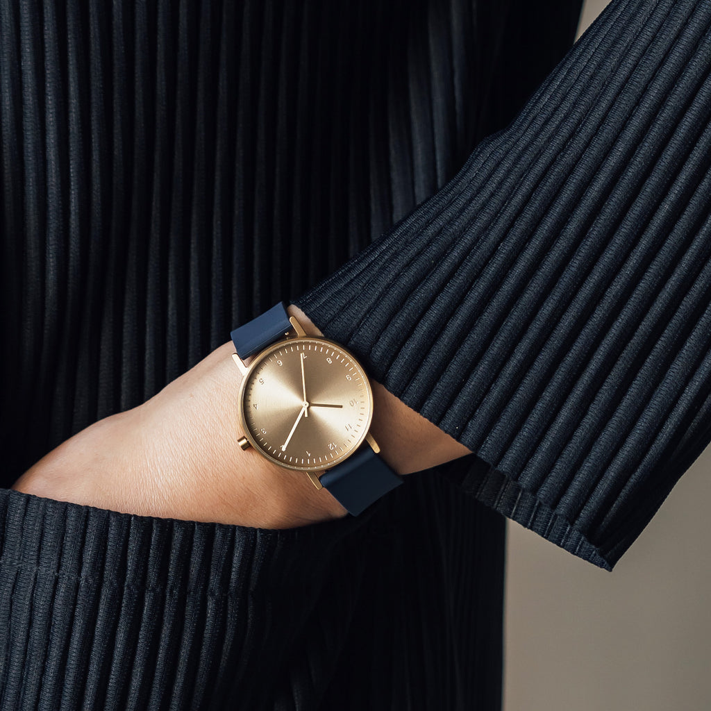B60 Watch, Gold Case, Gold Dial, Rubber Strap - 0013-Midnight Blue