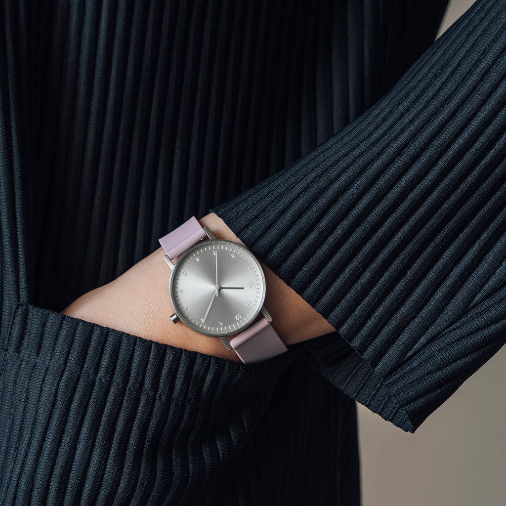 B60 Watch, Silver Case, Silver Dial, Rubber Strap - 0015-Lavender