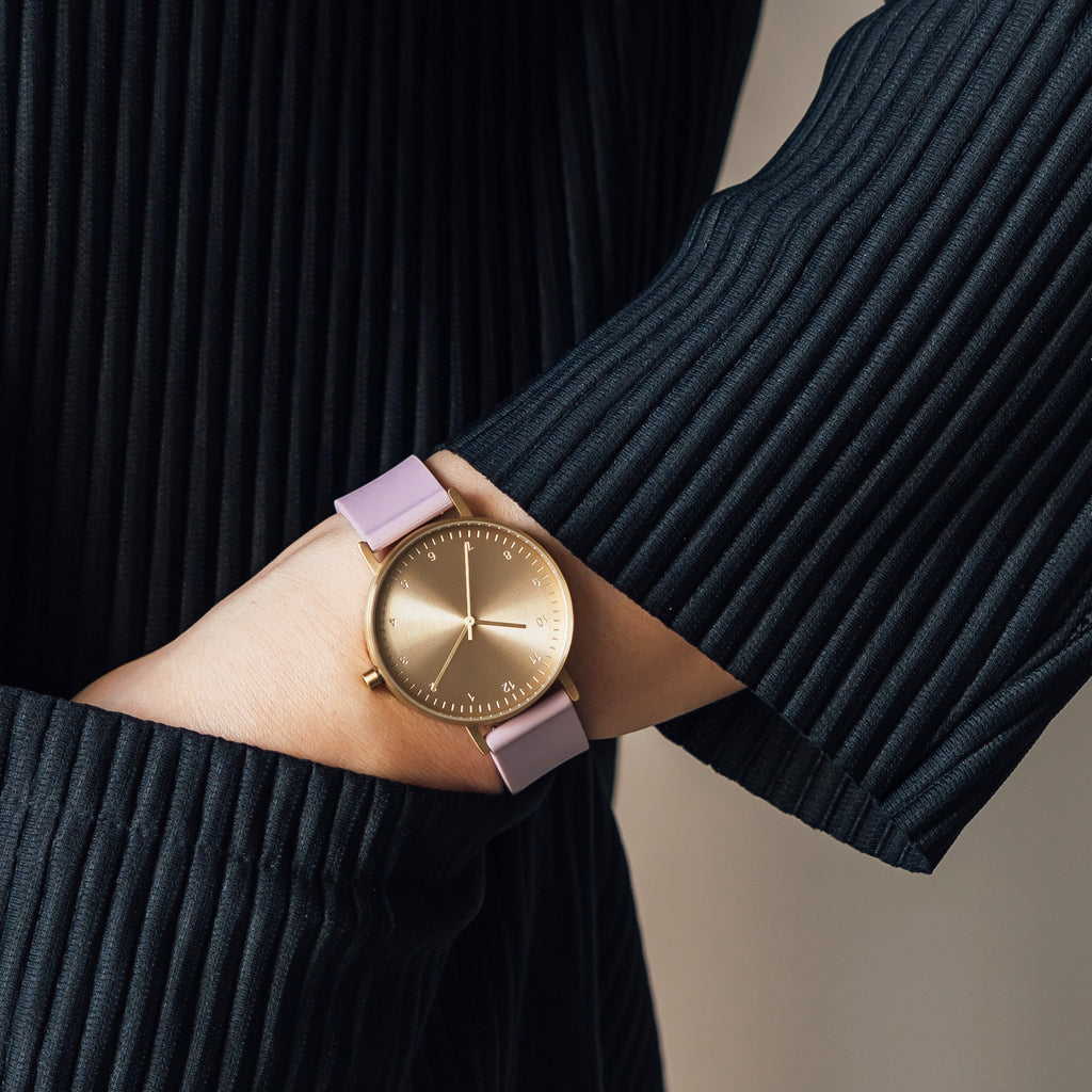 B60 Watch, Gold Case, Gold Dial, Rubber Strap - 0015-Lavender