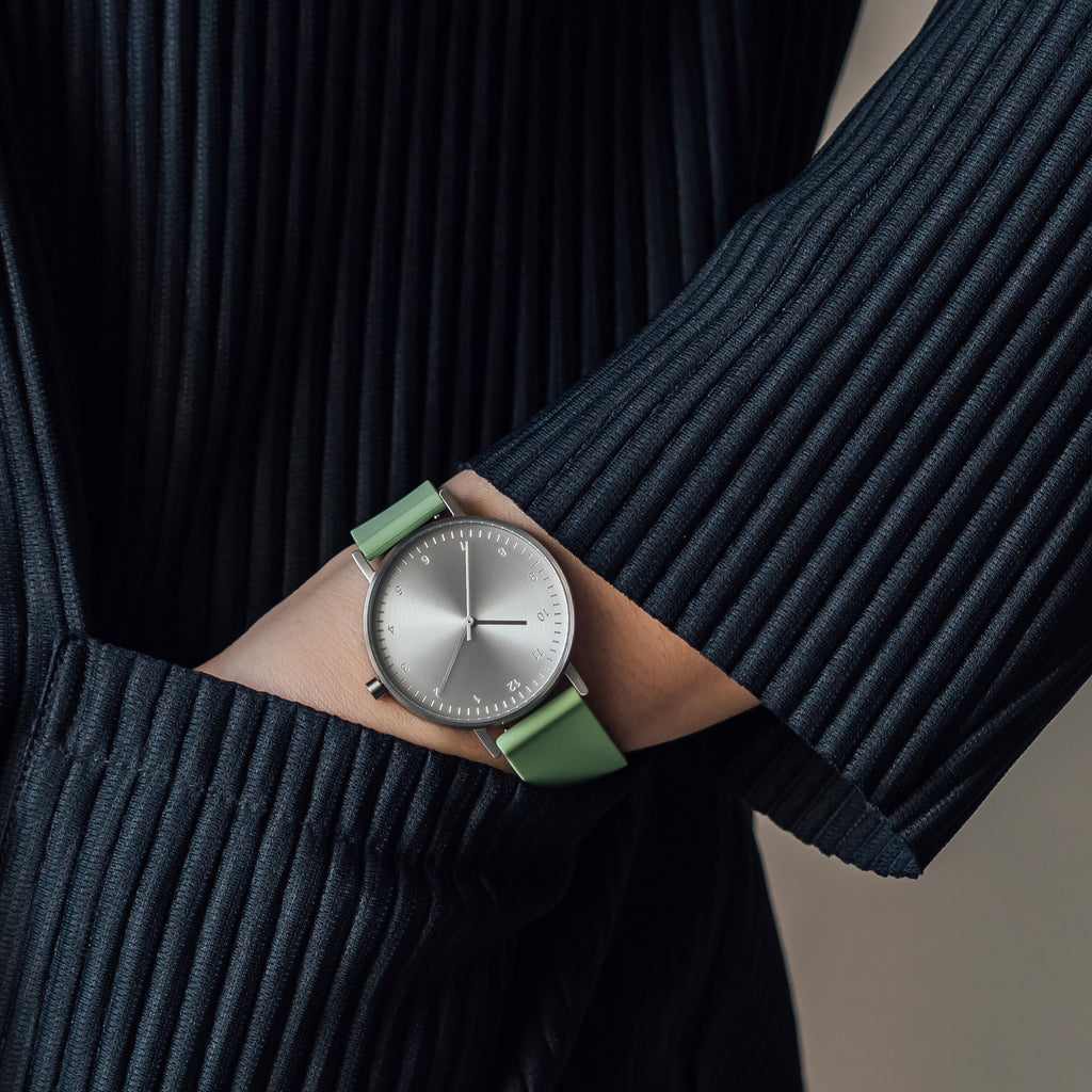 B60 Watch, Silver Case, Silver Dial, Rubber Strap - 0018-Mint Green