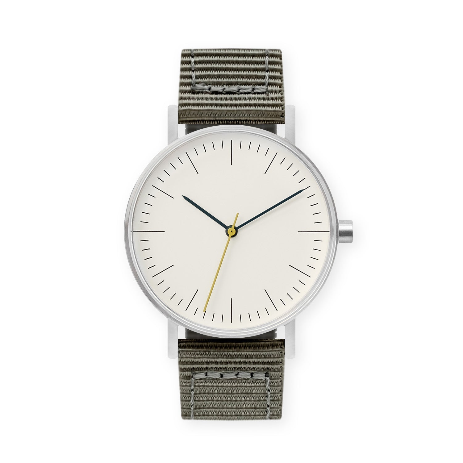 B001 Watch, Silver Case, Off White Dial, Nylon Strap - Gray - BIJOUONE