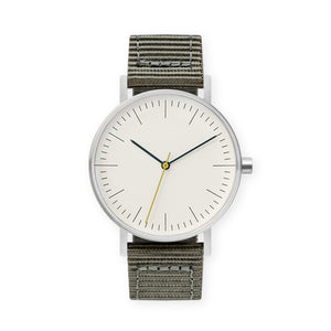 B001 Watch, Silver Case, Off White Dial, Nylon Strap - Gray - BIJOUONE