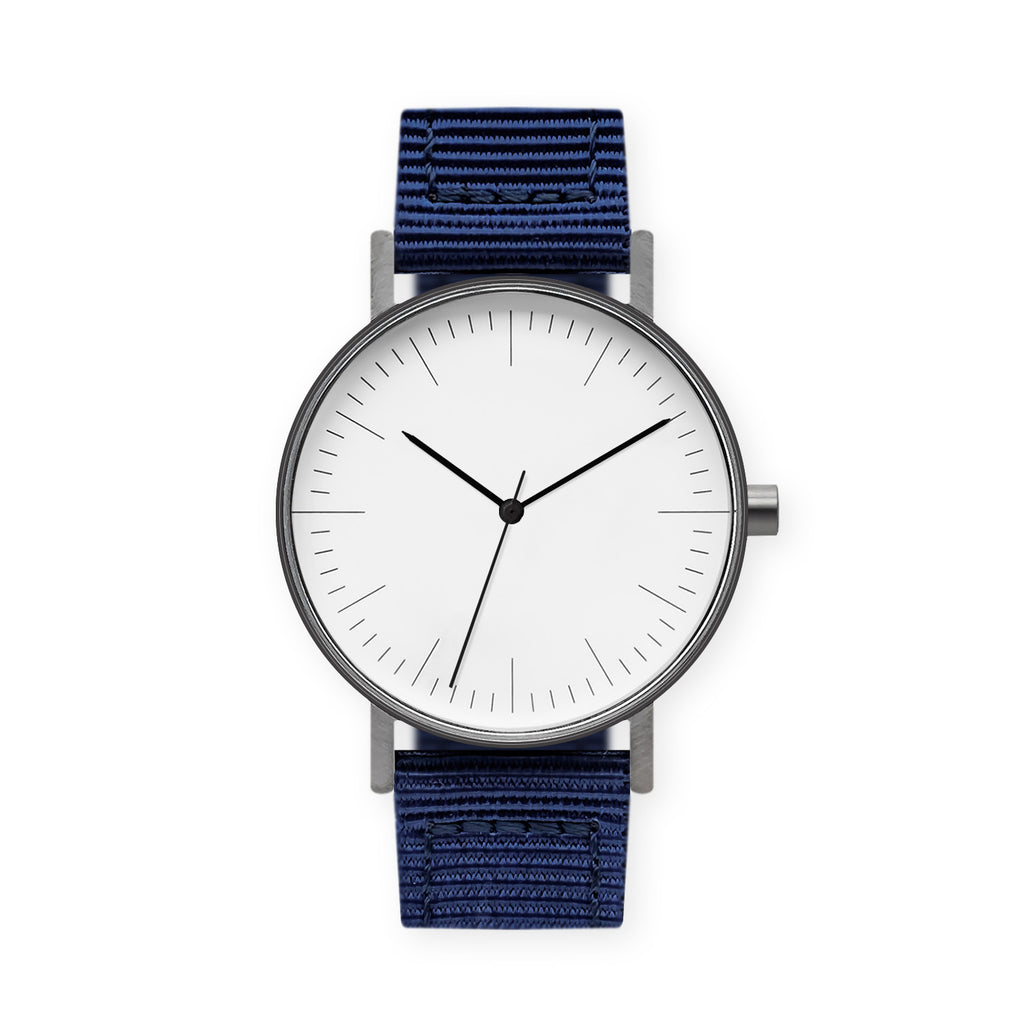 B001 Watch, Gunmetal Case, White Dial, Nylon Strap - Navy