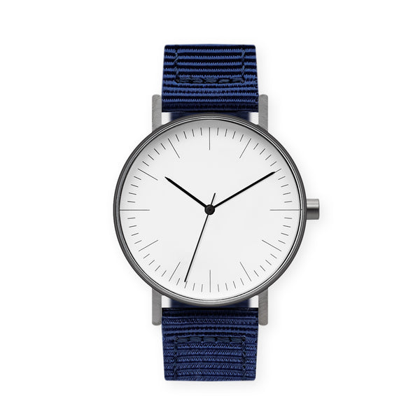 B001 Watch, Gunmetal Case, White Dial, Nylon Strap - Navy