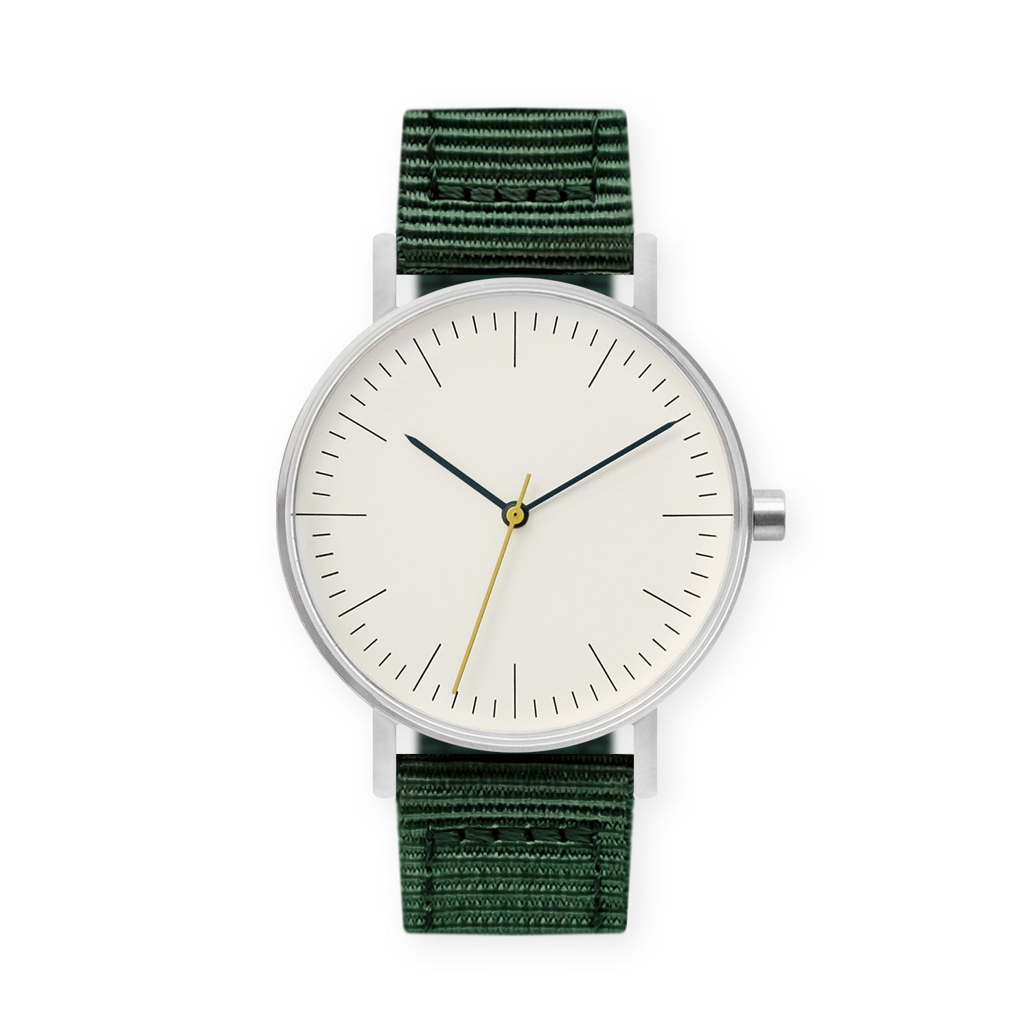B001 Watch, Silver Case, Off White Dial, Nylon Strap - Green - BIJOUONE