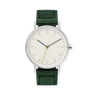 B001 Watch, Silver Case, Off White Dial, Nylon Strap - Green - BIJOUONE