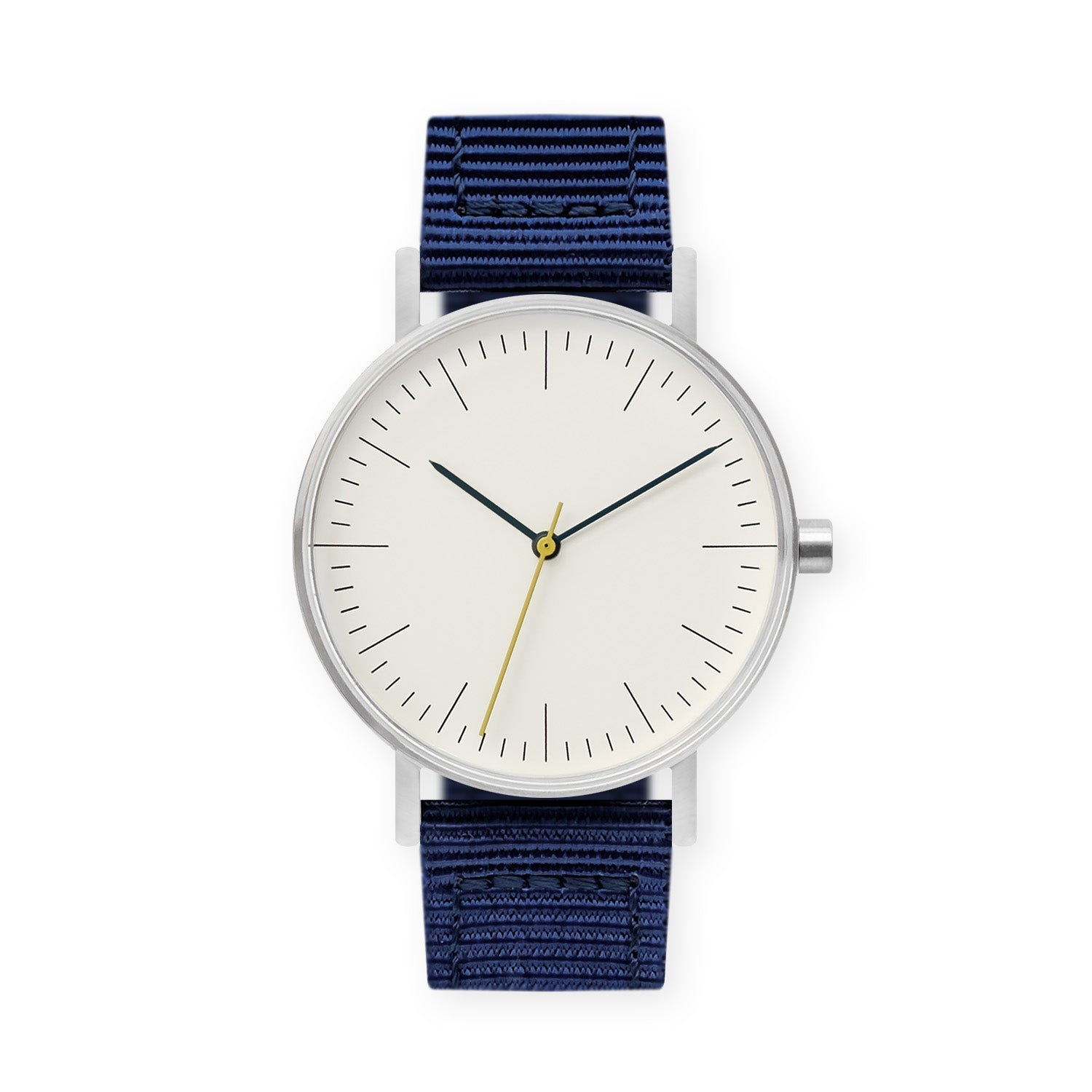 B001 Watch, Silver Case, Off White Dial, Nylon Strap - Navy - BIJOUONE