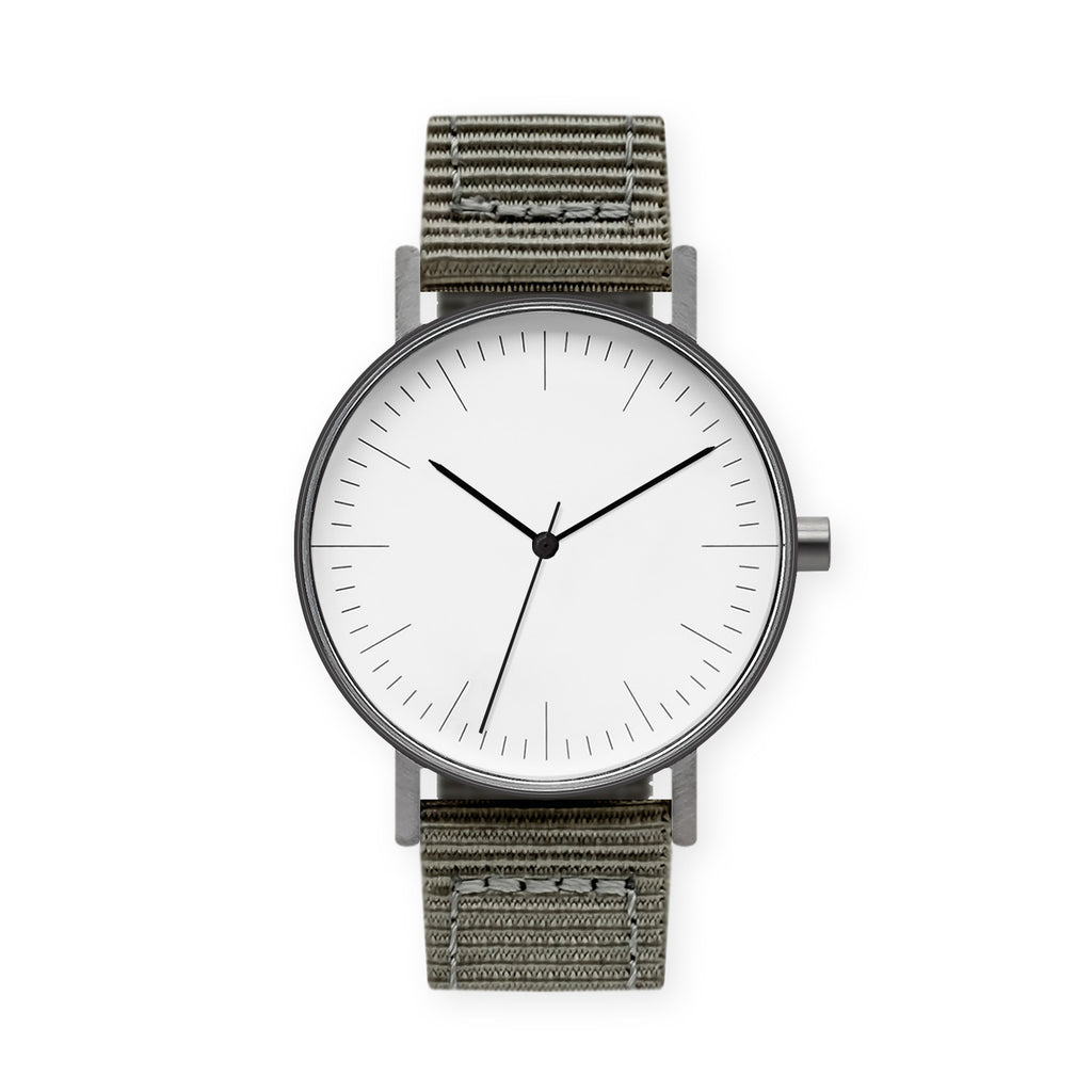BIJOUONE B001 Watch, Gunmetal Case, White Dial, Nylon Strap