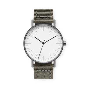 B001 Watch, Gunmetal Case, White Dial, Nylon Strap - Gray