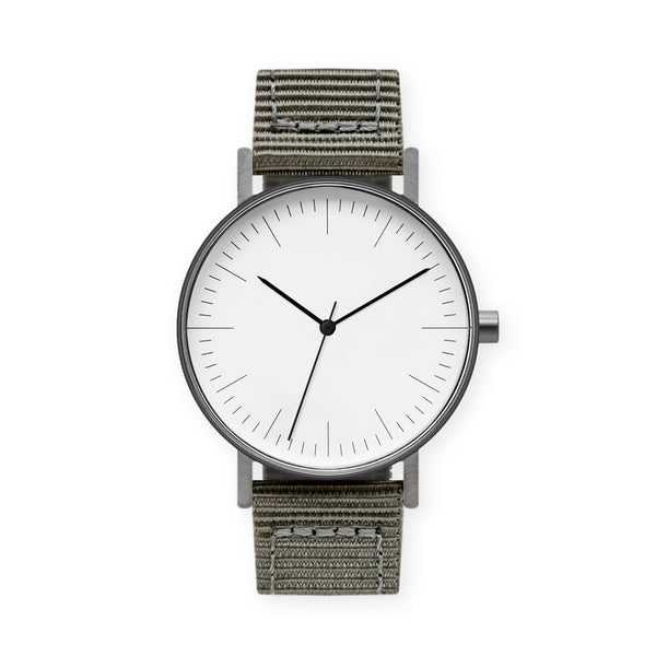 B001 Watch, Gunmetal Case, White Dial, Nylon Strap - Gray