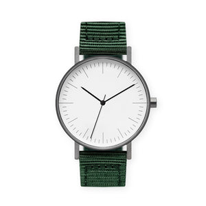 B001 Watch, Gunmetal Case, White Dial, Nylon Strap - Green
